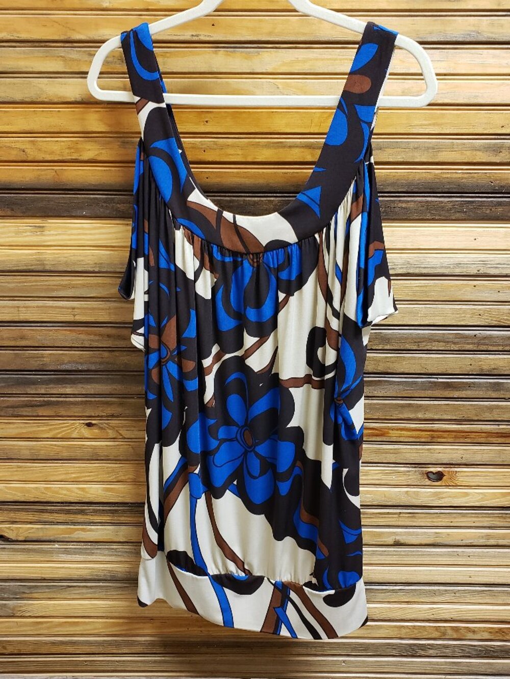 Vintage Y2K Arden B. Blue Brown Floral Bubble Hem Mini Dress Size L